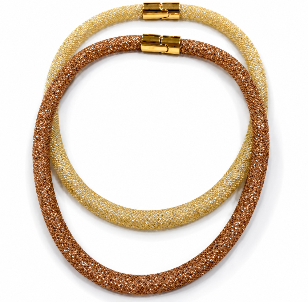 Swarovski Crystal Mesh Necklace – Rose Gold & Champagne